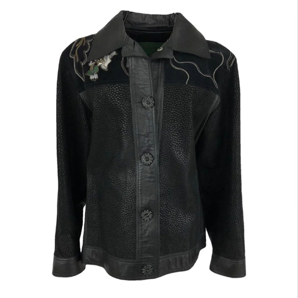 Grownbeans Black Leather and Suede Jacket with Shoulder Detail